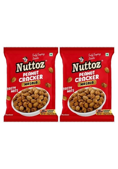 NUTTOZ Peanut Cracker Masala - Pack of 2 (140gm Each) | Ready to Eat Coated Peanuts Crunchy Snack and Indian Namkeen