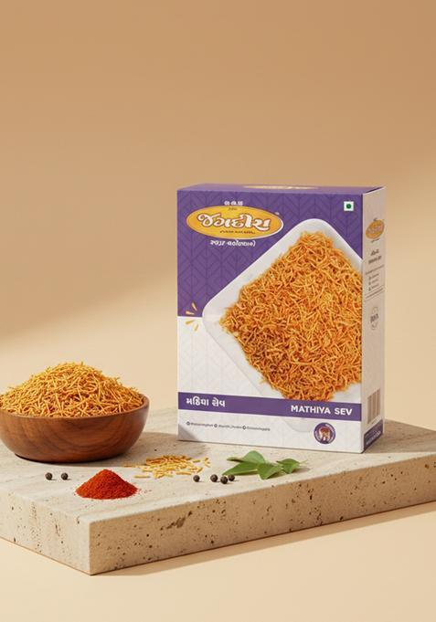 S.G.S Jagdish Farsan Mathiya Sev 200g | Authentic Gujarati Namkeen Crispy Spicy Snack Traditional Indian Ready to Eat Tea Time Pack