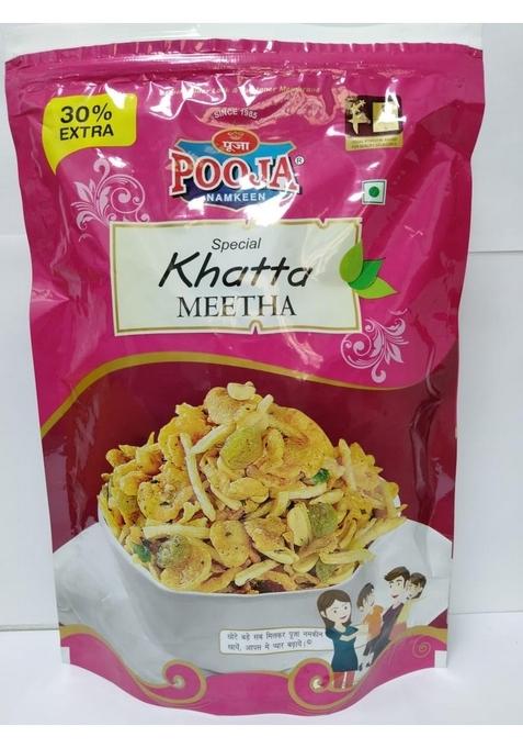 POOJA Khatta Meetha Namkeen Mixture Roasted Indian Snack | No Onion Garlic Crispy & Healthy Sweet Tangy Flavor Vegetarian Pack of 2 (360g Each)