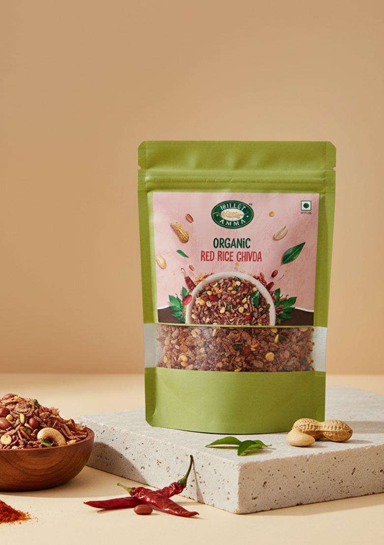 MILLET AMMA Red Rice Chivda - Pack of 1, 200g, Healthy and Organic Foods, Gluten Free, Vegan, Nutrient Rich, Living - Indya