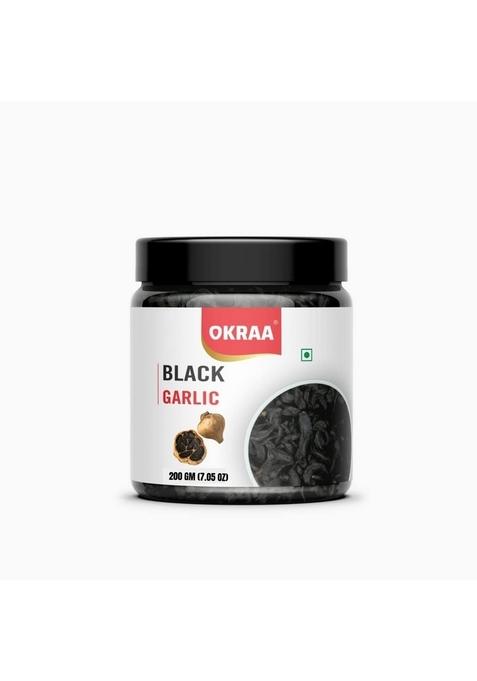 OKRAA Black Garlic - 200 gm (Dehydrated) Ready To Eat Peeled Cloves/Flakes Highly Nutritious