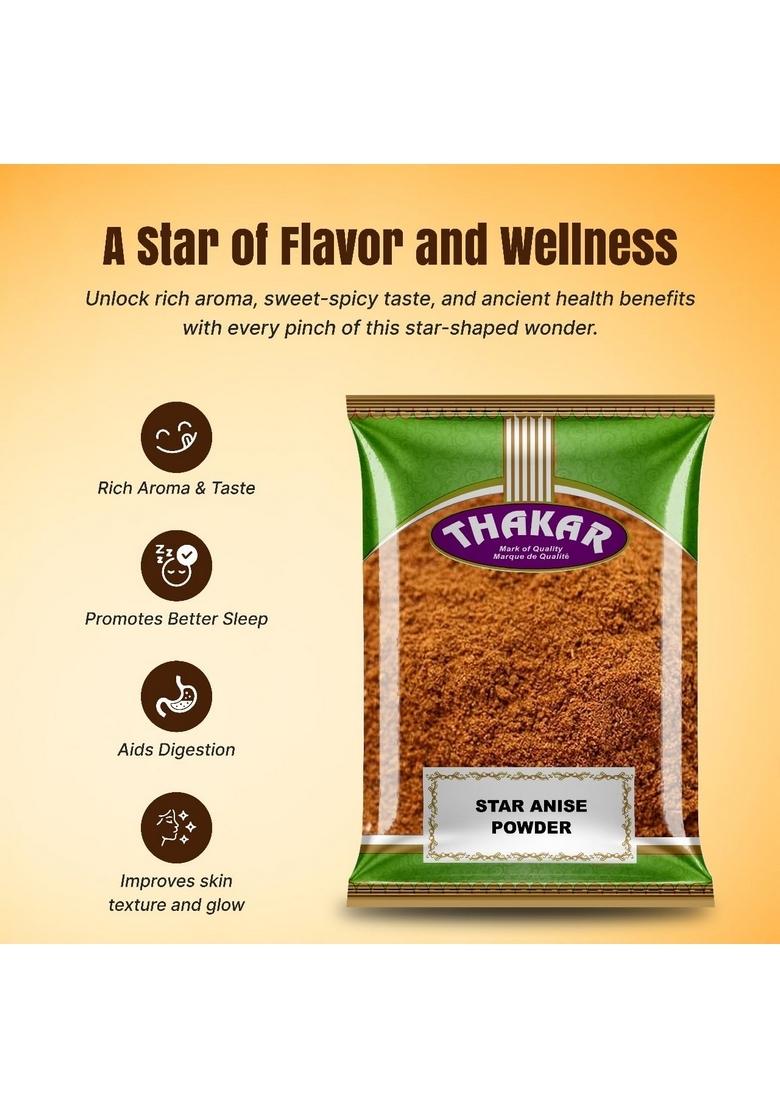 THAKAR Star Anise Chakra Phool Powder 50g | Licorice Flavour Spice Indian Biryani.Masala Masala Tea Asian Cooking Authentic Mughlai.Masala.