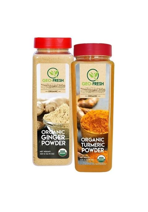 Geo-Fresh Geo Fresh Organic Combo ( Ginger Powder 360g + Turmeric 425g ) - USDA Certified