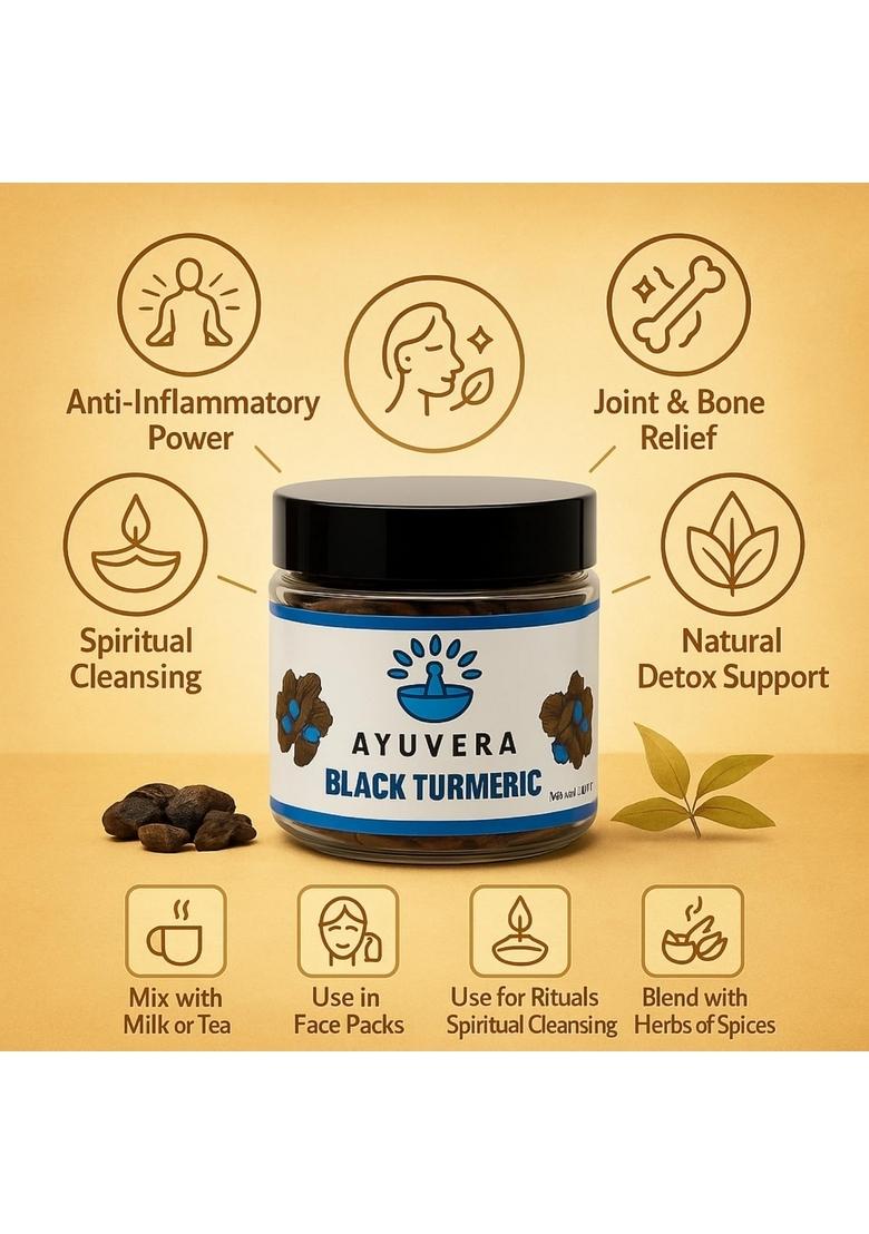 AYUVERA Black Haldi | Rare Ayurvedic Kali for Skin Healing, Anti-Inflammatory & Spiritual Cleansing Natural Herbal Remedy Turmeric Root Powder 100g
