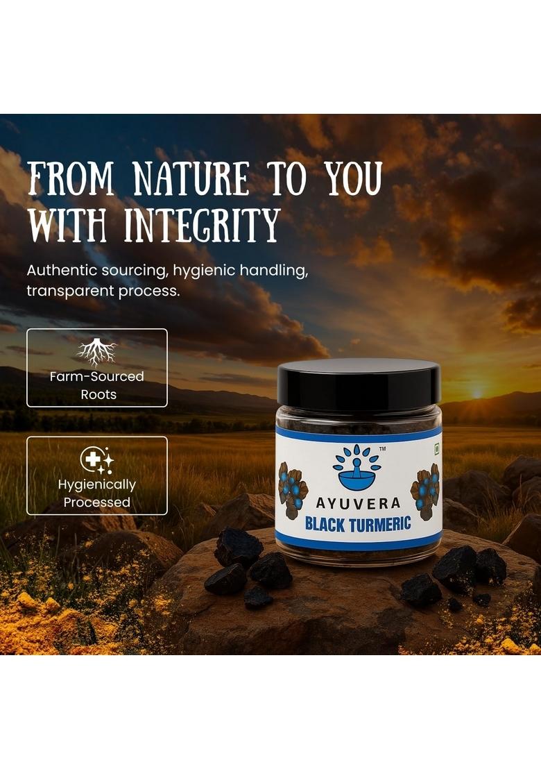 AYUVERA Black Haldi | Rare Ayurvedic Kali for Skin Healing, Anti-Inflammatory & Spiritual Cleansing Natural Herbal Remedy Turmeric Root Powder 100g