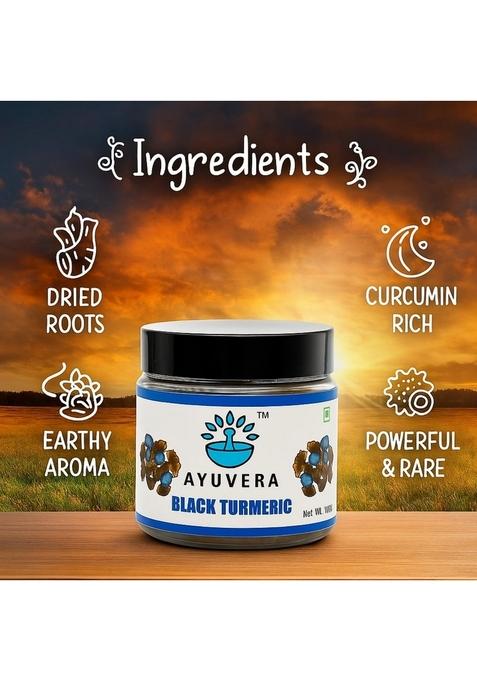 AYUVERA Black Haldi | Rare Ayurvedic Kali for Skin Healing, Anti-Inflammatory & Spiritual Cleansing Natural Herbal Remedy Turmeric Root Powder 100g