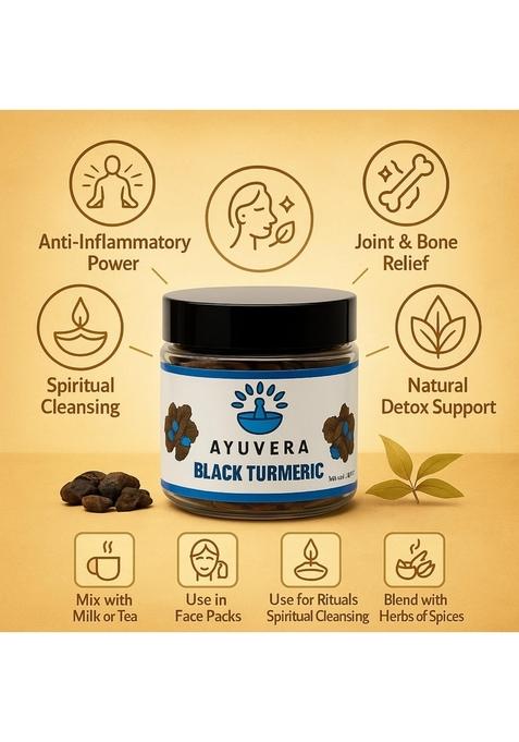 AYUVERA Black Haldi | Rare Ayurvedic Kali for Skin Healing, Anti-Inflammatory & Spiritual Cleansing Natural Herbal Remedy Turmeric Root Powder 100g