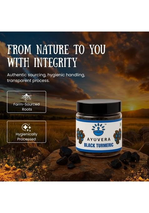 AYUVERA Black Haldi | Rare Ayurvedic Kali for Skin Healing, Anti-Inflammatory & Spiritual Cleansing Natural Herbal Remedy Turmeric Root Powder 100g