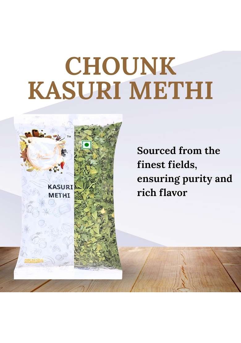 Chounk Kasuri Methi 100 gm (Pack of 1) | Natural Kasoori with No Added Flavour & Preservatives Aromatic Leaves for Flavorful Cooking Fenugreek - Indya