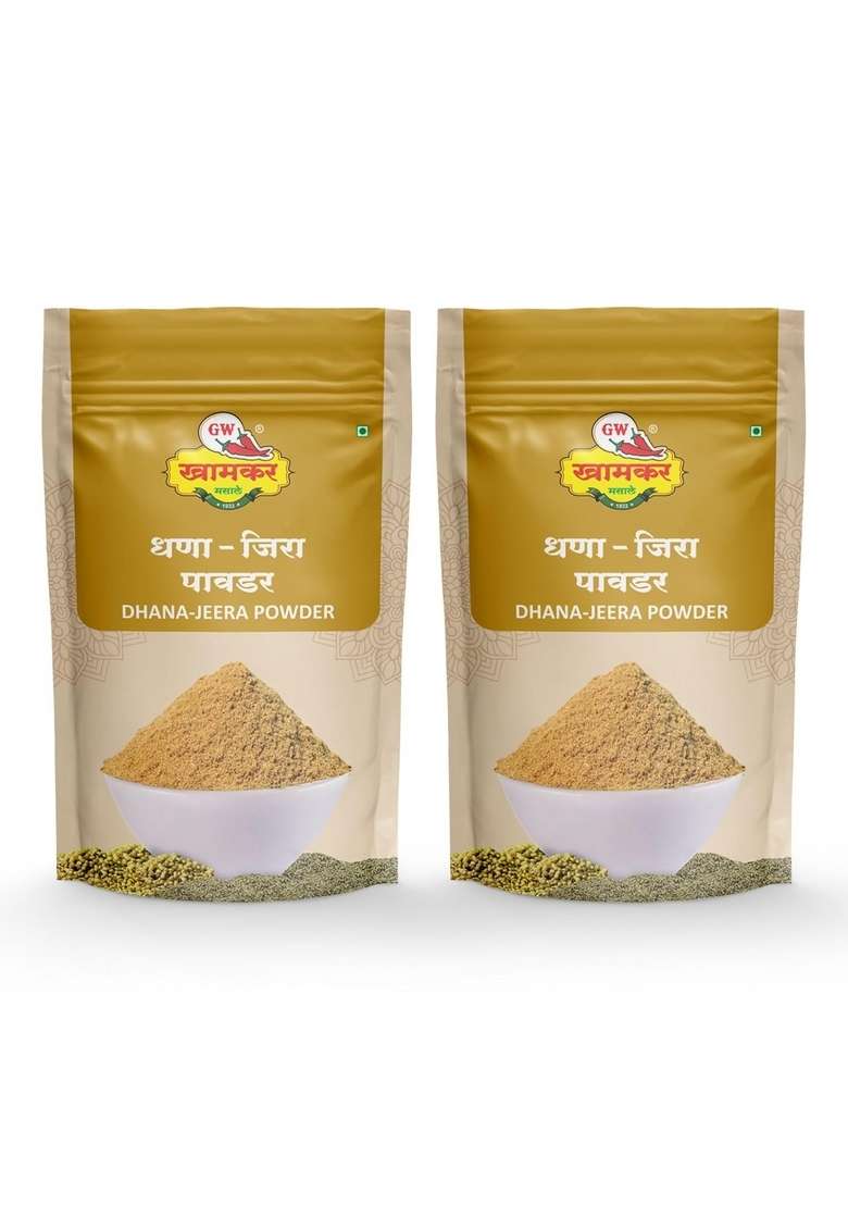 GW Khamkar G W Special Dhana Jeera Powder, Dhania- Coriander, Cumin Perfectl Mixture, and Balanced Authentic Aroma, No Artificial Colour, Pure Natural Ingredients, Traditionally Pounded, 185 Gm (Pack of 2) - Indya