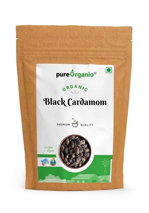 Pure Organio Organic Badi Elaichi - Black Cardamom Whole Ideal for Cooking and Baking, Aromatic Indian Spice (100 Gm)