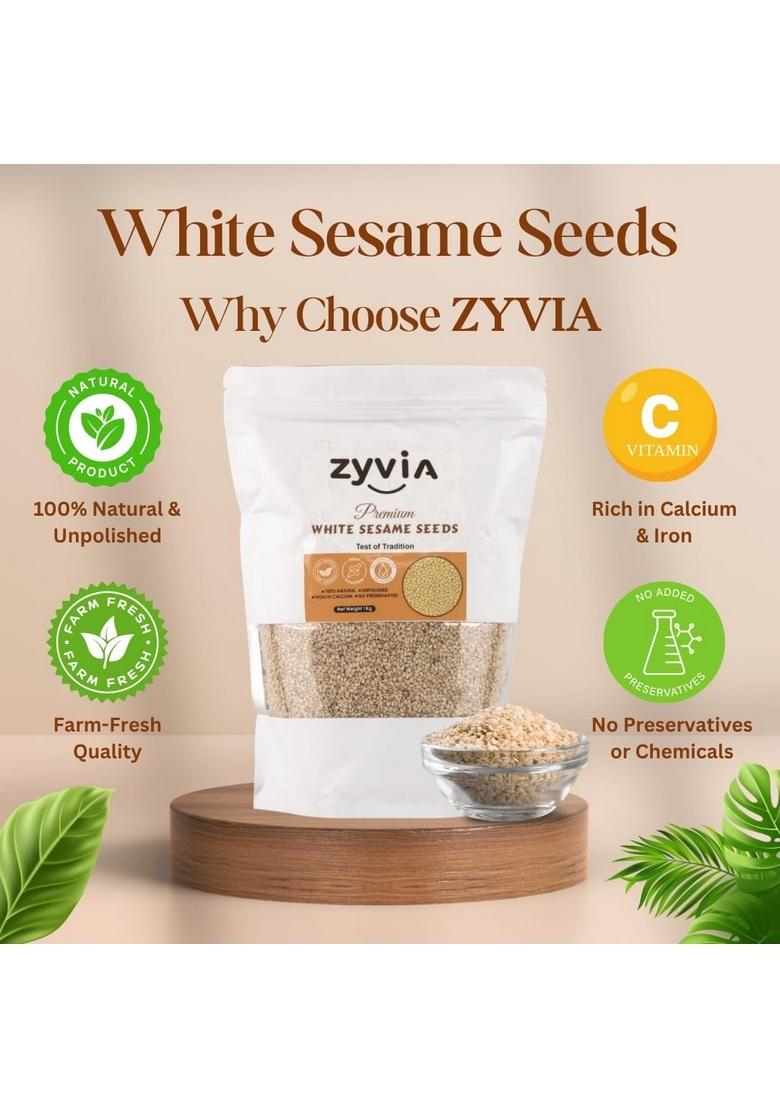ZYVIA White Sesame Seeds 1kg | Safed Til for Eating Raw Whole Pure & Natural Organic Rich in Nutrients Indian Spices Masala