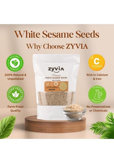 ZYVIA White Sesame Seeds 1kg | Safed Til for Eating Raw Whole Pure & Natural Organic Rich in Nutrients Indian Spices Masala