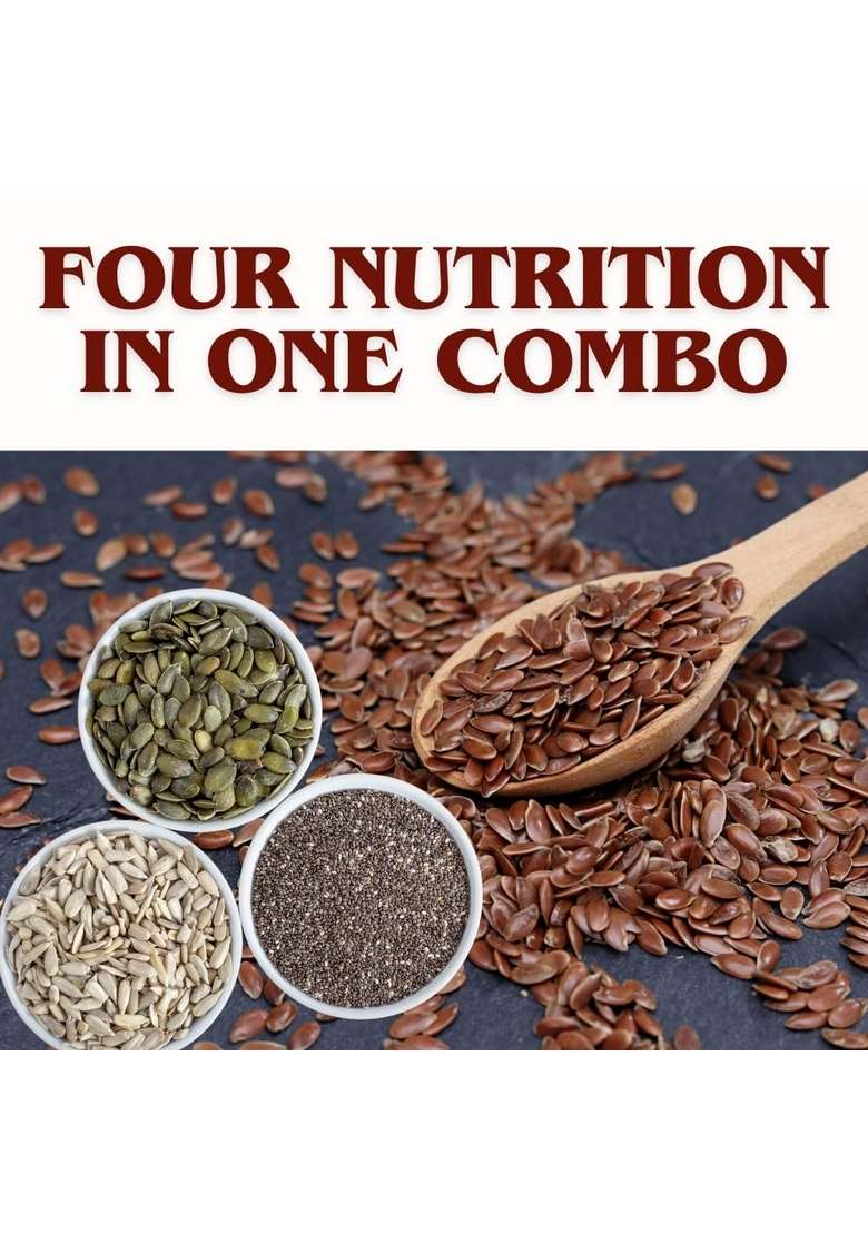 BOKF Combo Pack Sunflower, Chia, Pumpkin & Flax Seeds 150g Each | 4-in-1 Superfood Mix High in Omega-3, Protein Fiber Healthy for Weight Loss Digestion. Best Of Hiar Skin. - Indya