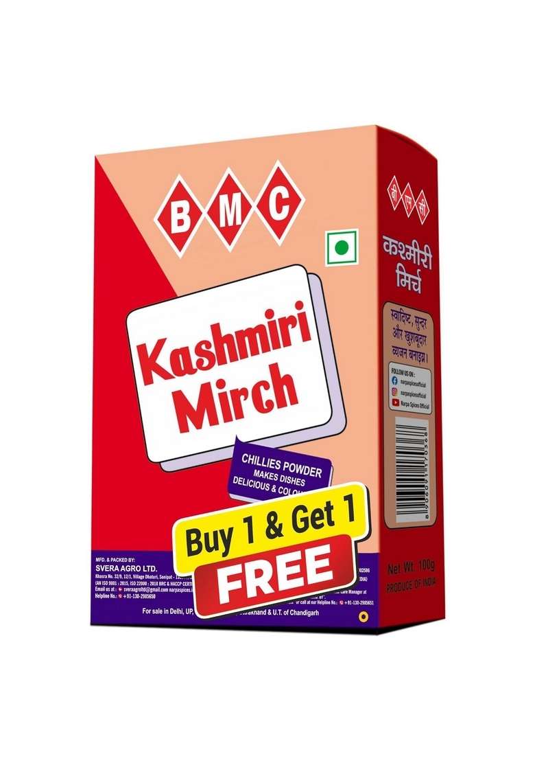 BMC Kashmiri Mirch 100g - BUY 1 GET FREE | Pure & Natural Chili Powder for Curries Gravies - Indya