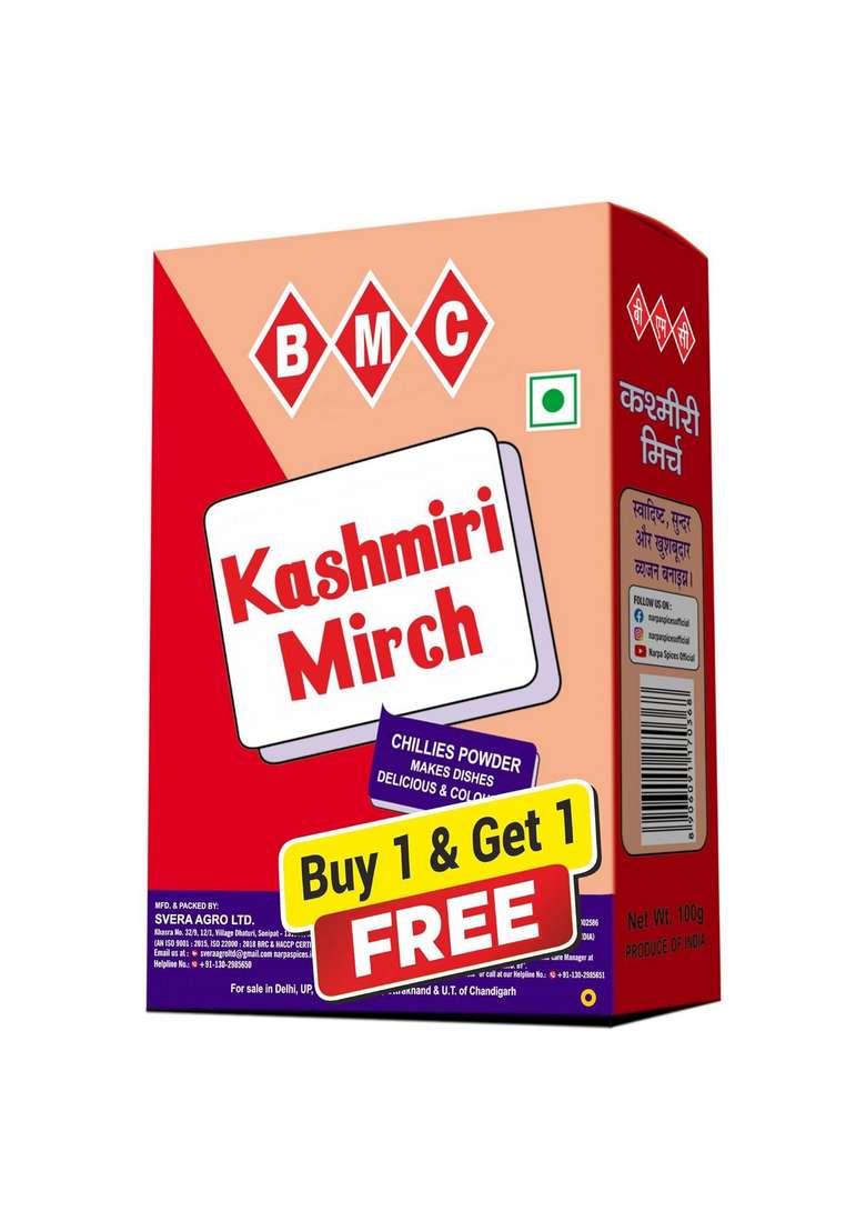 BMC Kashmiri Mirch 100g - BUY 1 GET FREE | Pure & Natural Chili Powder for Curries Gravies - Indya