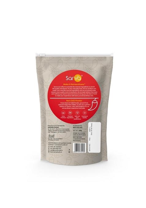 Sarva Premium Chilli Powder | Natural & Pure Red Chili Freshly Ground,No Artificial Colors or Preservatives Spicy Aromatic Blend Airtight Zipper Pouch for Long-Lasting Freshness (500g)