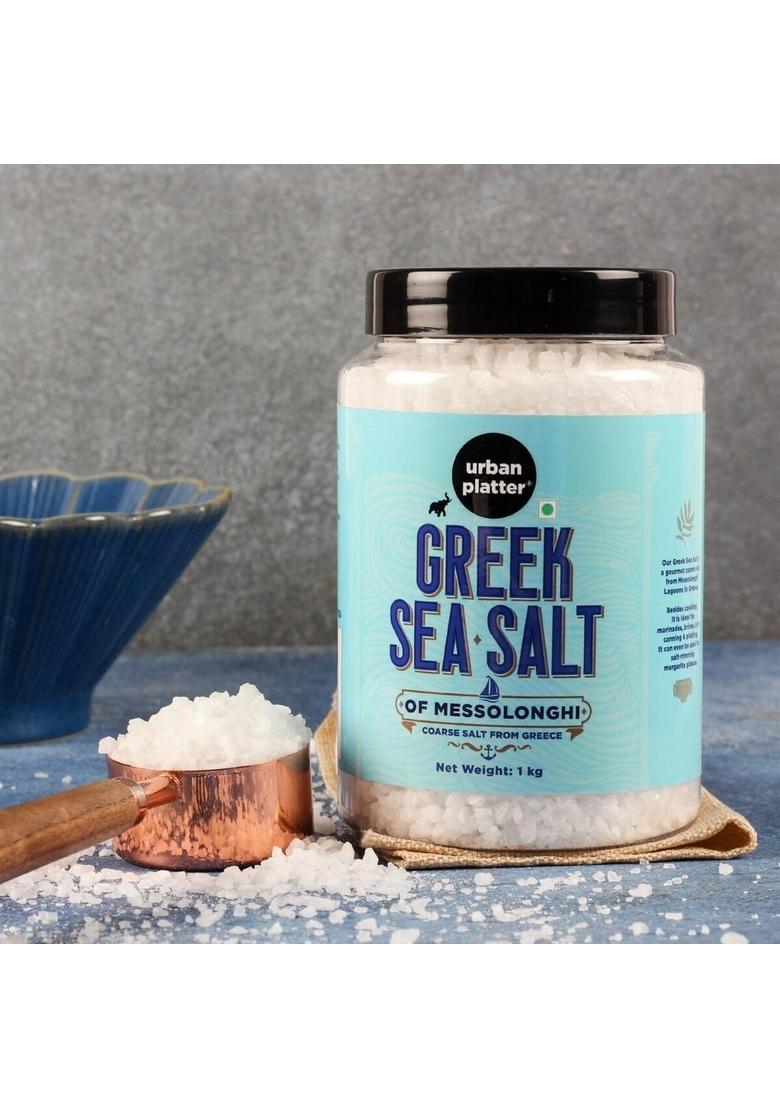 urban platter Greek Sea Salt of Messolonghi, 1Kg (Coarse Sun-dried from Greece, Pure Mediterranean for Seasoning and Finishing | Ideal to Make brine Sprinkling on breads Salads)