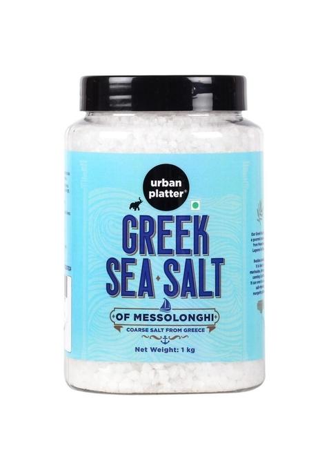 urban platter Greek Sea Salt of Messolonghi, 1Kg (Coarse Sun-dried from Greece, Pure Mediterranean for Seasoning and Finishing | Ideal to Make brine Sprinkling on breads Salads)