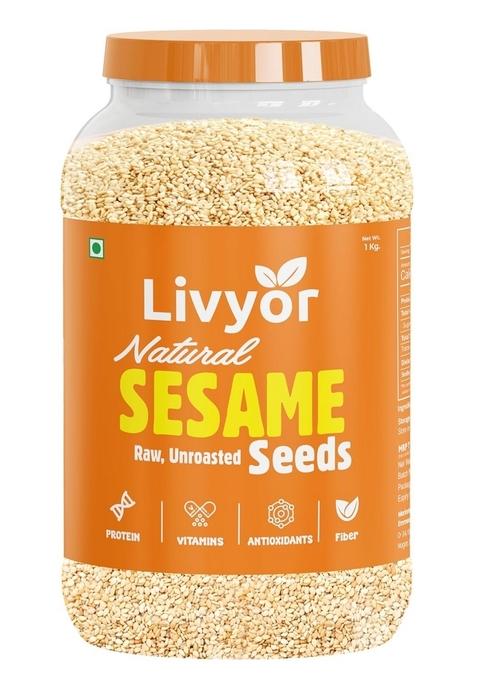 LIVYOR White Sesame Seeds for eating - 1kg | Raw Til 100% clean and Natural Pure Healthy Safed Pack of 1