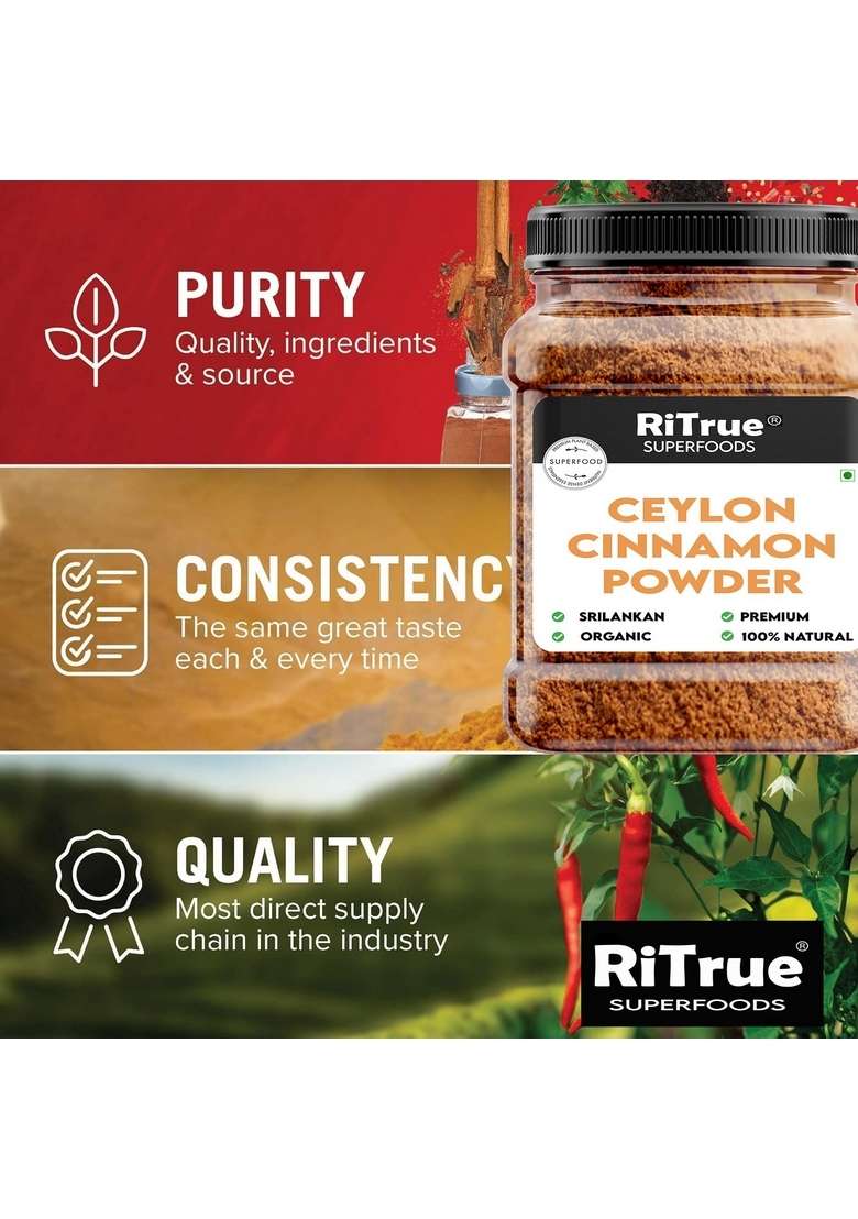 RiTrue - Ceylon Cinnamon Powder (SriLankan) 200 Gm Cooking, Tea & Baking | Finest Organic Dalchini - Indya