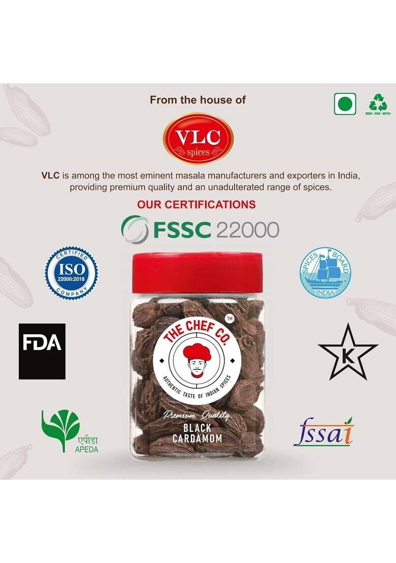 The Chef Co. Black Cardamom - 115gm (Pack of 1) | Natural Badi Kali Elaichi For Biryani, Curries and More Strong Flavour & Aroma NO Artificial Flavours Colours - Indya