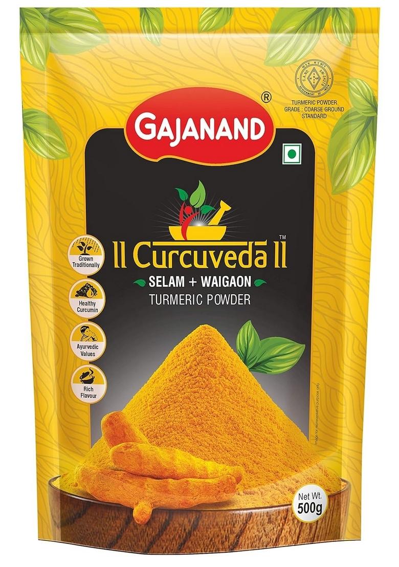 GAJANAND Curcuveda Turmeric Powder, 500gm / Powder Rich in Curcumin for Healthy Cooking, Versatile Spice a Wide Range of Dishes