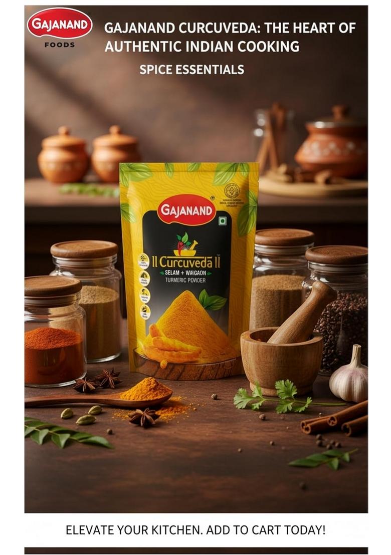 GAJANAND Curcuveda Turmeric Powder, 500gm / Powder Rich in Curcumin for Healthy Cooking, Versatile Spice a Wide Range of Dishes