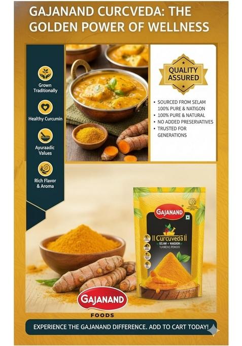 GAJANAND Curcuveda Turmeric Powder, 500gm / Powder Rich in Curcumin for Healthy Cooking, Versatile Spice a Wide Range of Dishes