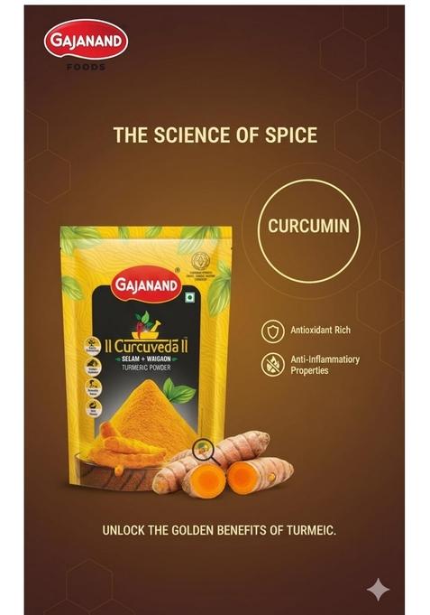GAJANAND Curcuveda Turmeric Powder, 500gm / Powder Rich in Curcumin for Healthy Cooking, Versatile Spice a Wide Range of Dishes