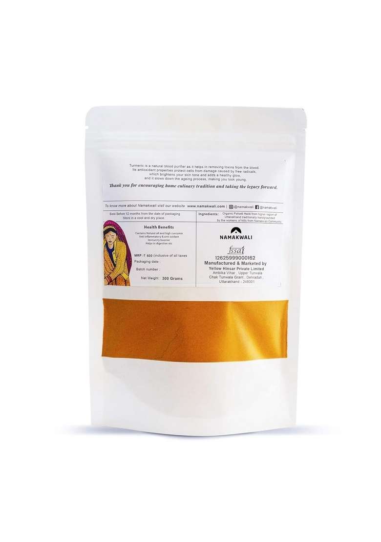 Namakwali Himalayan Turmeric Powder | Certified Organic Haldi Pure Golden with No Added Colours or Flavours Traditionally Sourced for Rich Aroma Uttarakhand Pahadi 300g - Indya