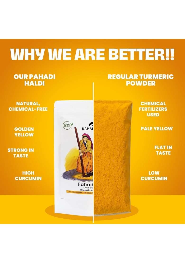 Namakwali Himalayan Turmeric Powder | Certified Organic Haldi Pure Golden with No Added Colours or Flavours Traditionally Sourced for Rich Aroma Uttarakhand Pahadi 300g - Indya