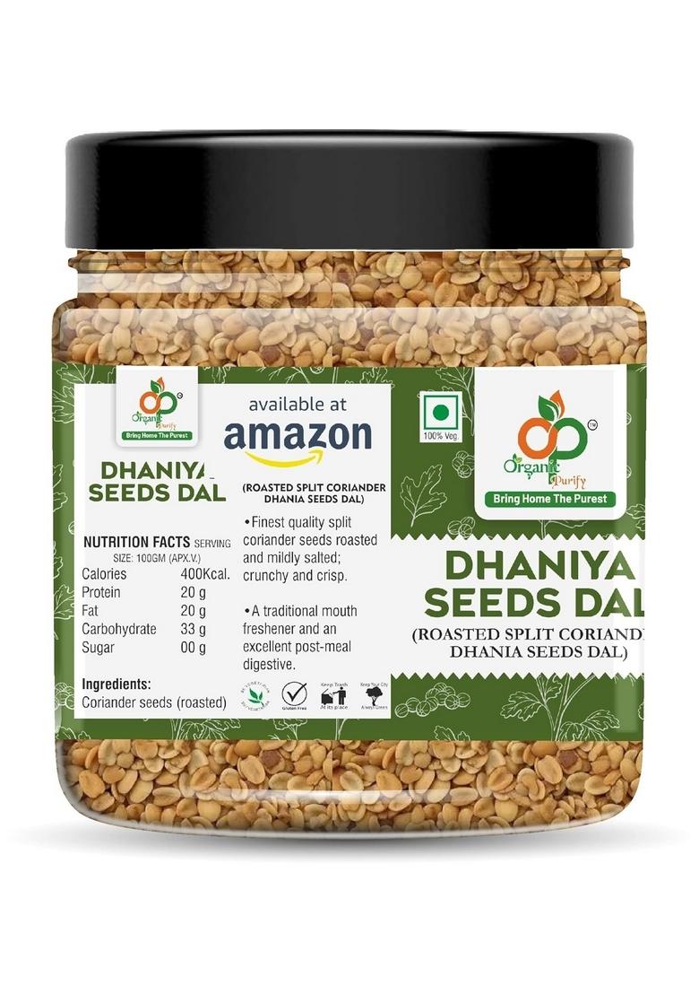 ORGANIC PURIFY Roasted Coriander Seeds (Dhana Dal) | 250 GM Jar Pack Aromatic, Flavorful, and Nutritious Spice