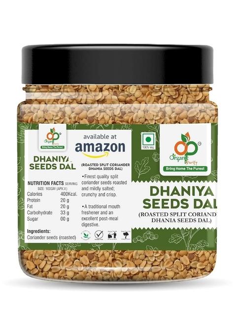 ORGANIC PURIFY Roasted Coriander Seeds (Dhana Dal) | 250 GM Jar Pack Aromatic, Flavorful, and Nutritious Spice