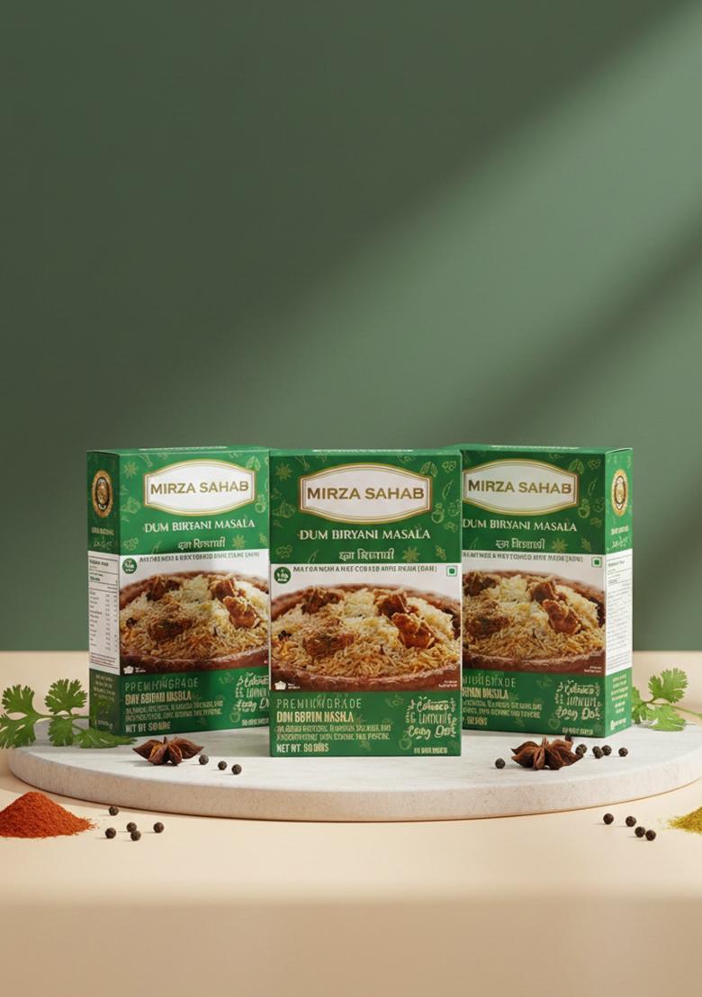 Mirza Sahab Dum Biryani Masala | Authentic Indian Spice Blend 100% Natural & Preservative-Free Aromatic Flavorful Perfect for Rice Dishes 50 g Pack of 3