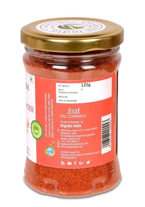 Orgrain India Organic Red Chilli Powder 125g | Pure Natural Hot Spice Finely Ground Single Origin Rich in Minerals & Antioxidants No Chemicals or Additives Ideal for Cooking