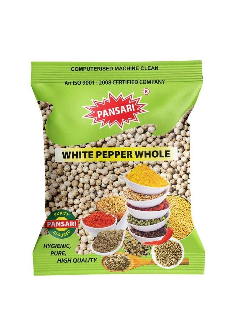 PANSARI White Peppercorn Whole 50g |Shah Marich Gota | Sabut Safed Mirch Peeper Fresh Gol in Spices Buy Masala Grocery Pack of 1 - Indya
