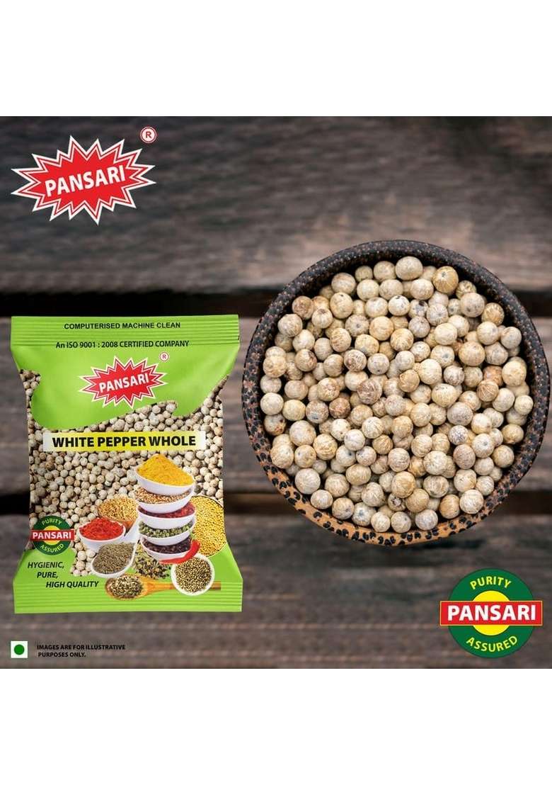 PANSARI White Peppercorn Whole 50g |Shah Marich Gota | Sabut Safed Mirch Peeper Fresh Gol in Spices Buy Masala Grocery Pack of 1 - Indya