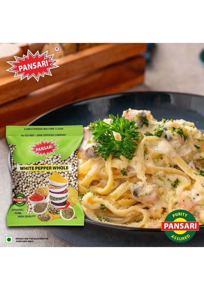 PANSARI White Peppercorn Whole 50g |Shah Marich Gota | Sabut Safed Mirch Peeper Fresh Gol in Spices Buy Masala Grocery Pack of 1 - Indya