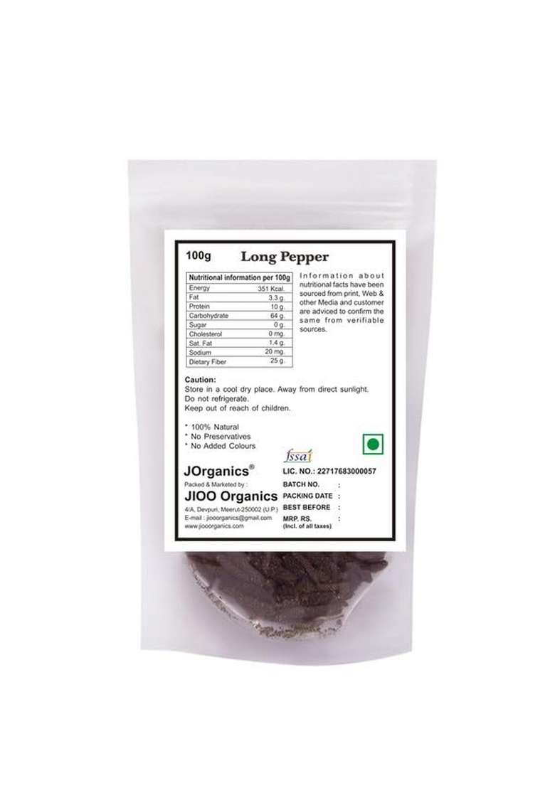 J Organics Whole Long Pepper | Pippali, Pipal Badi, Arisi Thippili, Lindi Pippar - 100g - Indya
