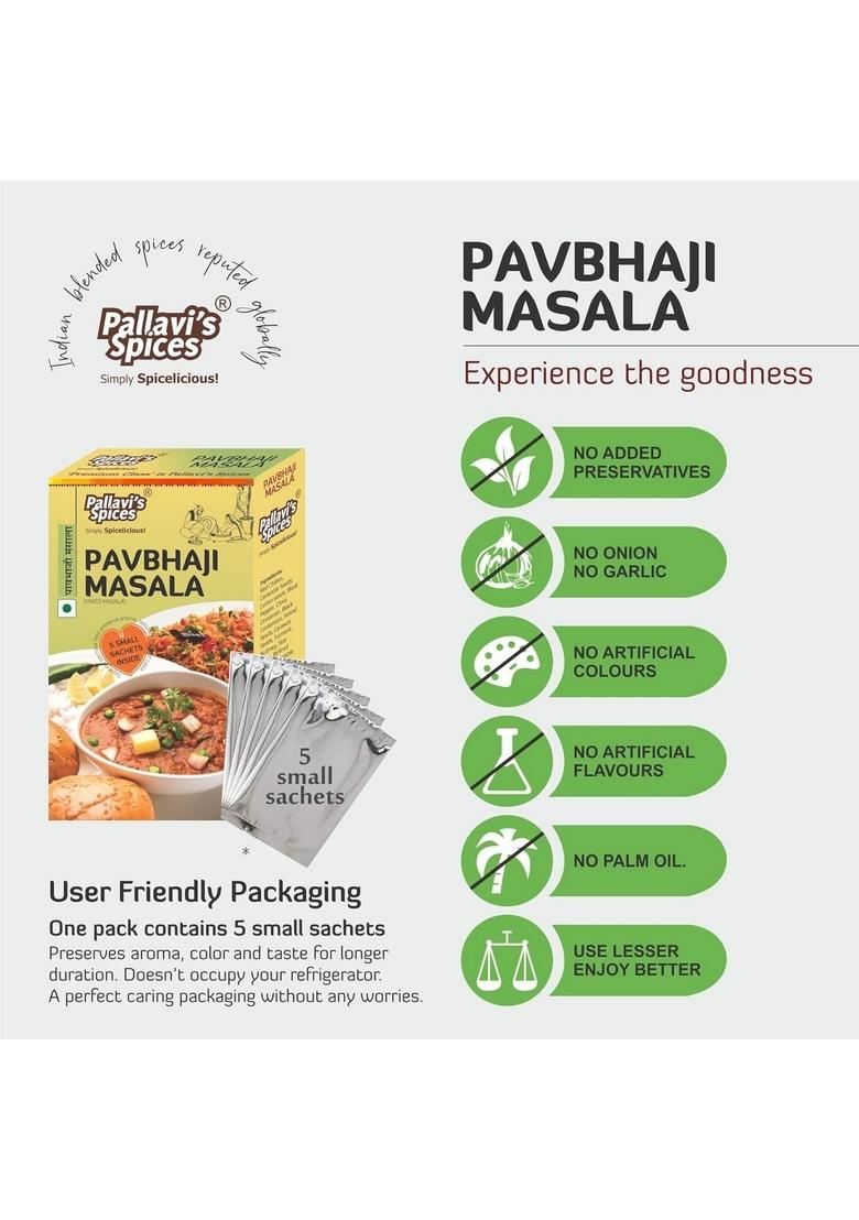 Pallavi's Spices Pavbhaji Masala | Delicious Aromatic, Flavourful Paubhaji Masala/Powder 5 x 10g sachets/Pack 50g (Pack of 4)