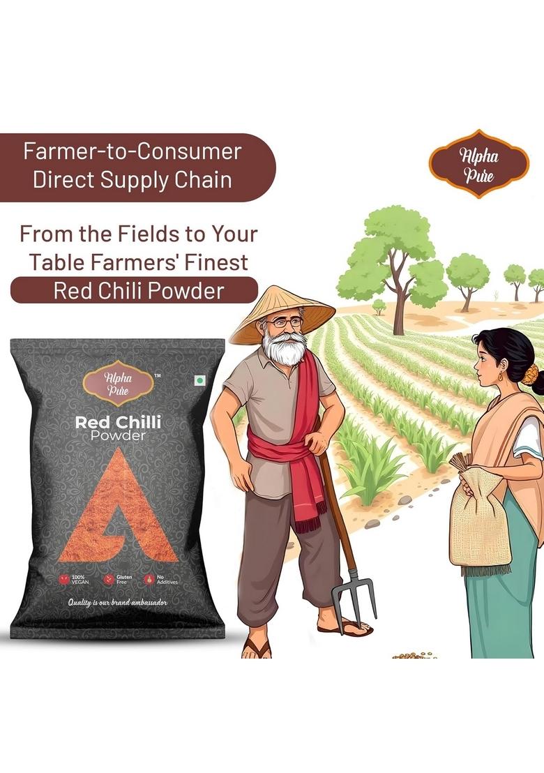 Alpha Pure Red Chilli Powder 1kg | Authentic Indian Lal Mirch Masala Freshly Ground Spice to Enhance Color, Taste & Aroma Perfect for Curry, Biryani, Pickles Gravies