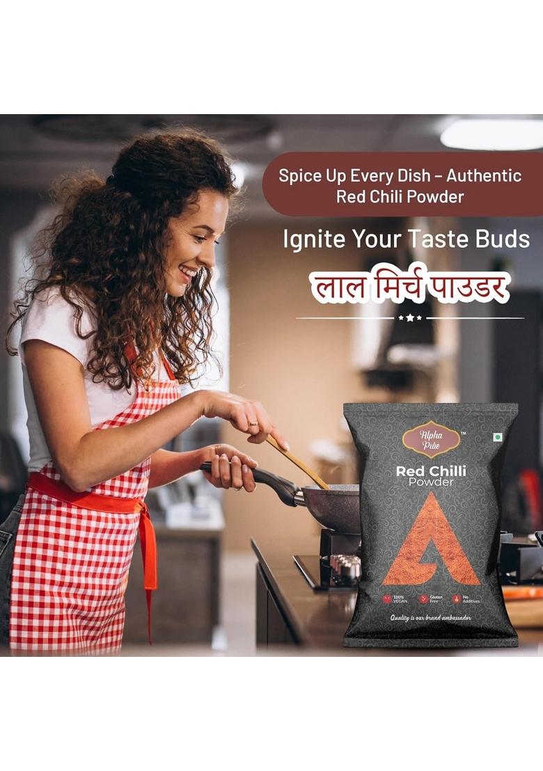 Alpha Pure Red Chilli Powder 1kg | Authentic Indian Lal Mirch Masala Freshly Ground Spice to Enhance Color, Taste & Aroma Perfect for Curry, Biryani, Pickles Gravies