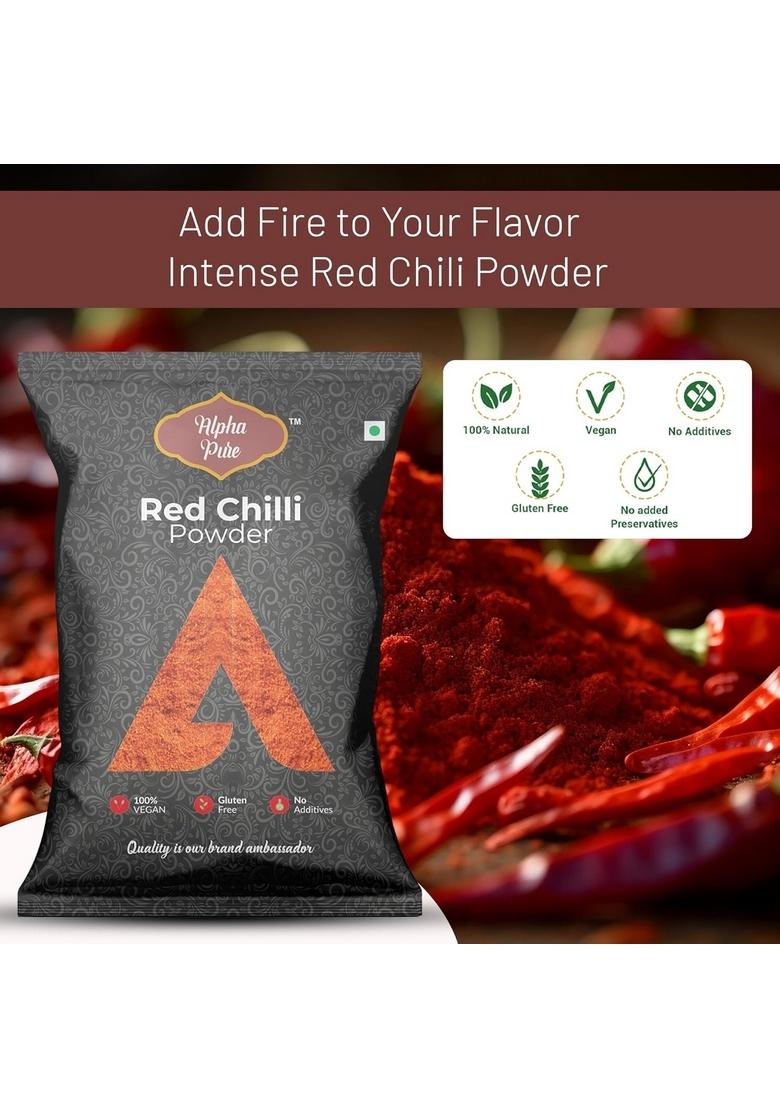 Alpha Pure Red Chilli Powder 1kg | Authentic Indian Lal Mirch Masala Freshly Ground Spice to Enhance Color, Taste & Aroma Perfect for Curry, Biryani, Pickles Gravies