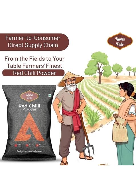 Alpha Pure Red Chilli Powder 1kg | Authentic Indian Lal Mirch Masala Freshly Ground Spice to Enhance Color, Taste & Aroma Perfect for Curry, Biryani, Pickles Gravies
