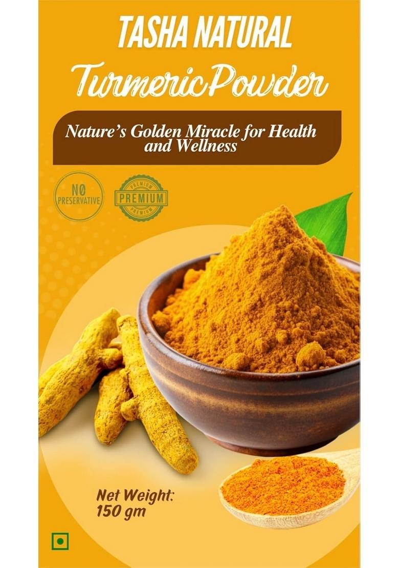 Tasha Natural Turmeric Powder | Pure Haldi Rich in Curcumin Cold-Ground, Aromatic & 100% Spice 150 Gram
