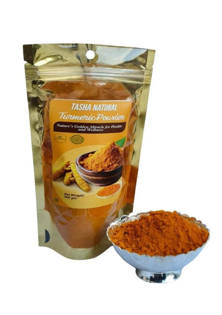 Tasha Natural Turmeric Powder | Pure Haldi Rich in Curcumin Cold-Ground, Aromatic & 100% Spice 150 Gram