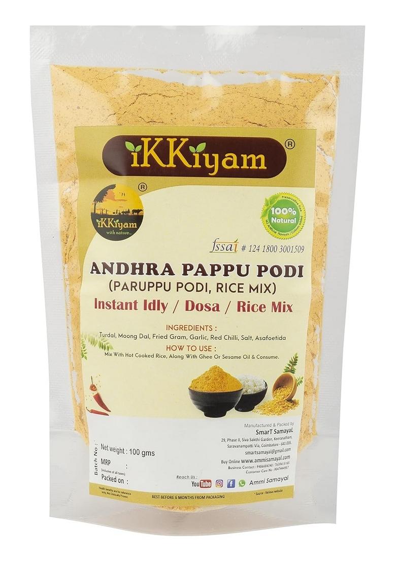 iKKiyam Andhra Paruppu Podi | Authentic South Indian Spice Rice Mix Blend Instant Idli Dosa with Tur & Mong Dal Premium Powder Kandipodi 100g Pack for Flavorful Meals