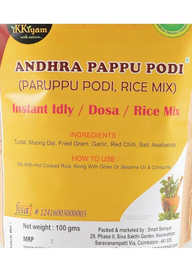 iKKiyam Andhra Paruppu Podi | Authentic South Indian Spice Rice Mix Blend Instant Idli Dosa with Tur & Mong Dal Premium Powder Kandipodi 100g Pack for Flavorful Meals