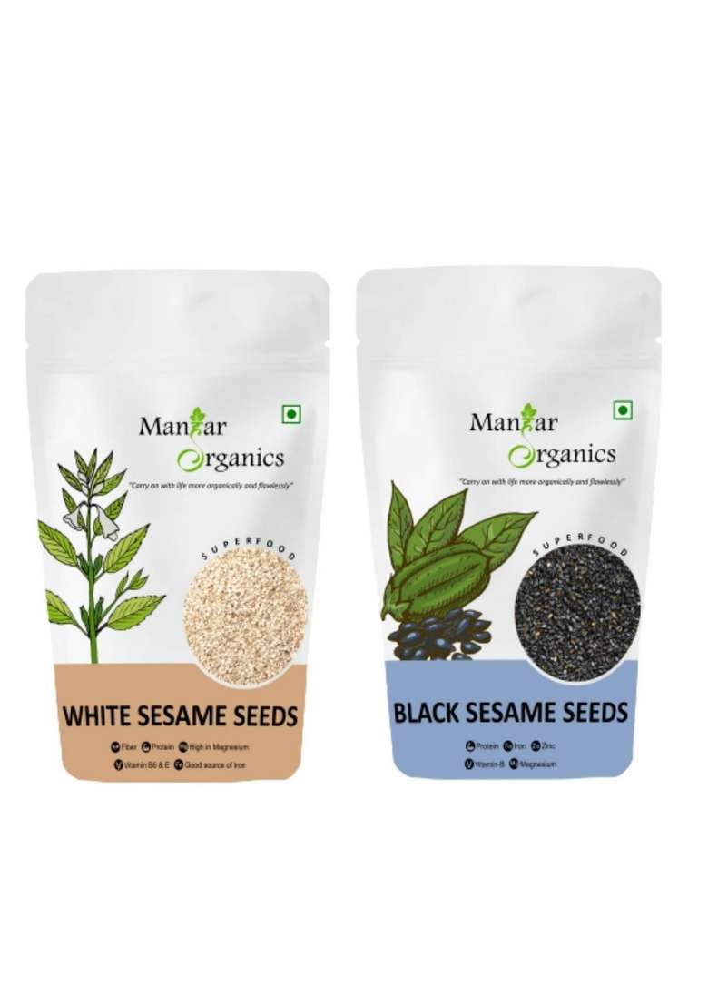ManHar Organics White Sesame Seed | Black |Indian Spice Till Seeds for Eating Rich in Nutrients Combo Pack of 2 (2x250gms) - Indya